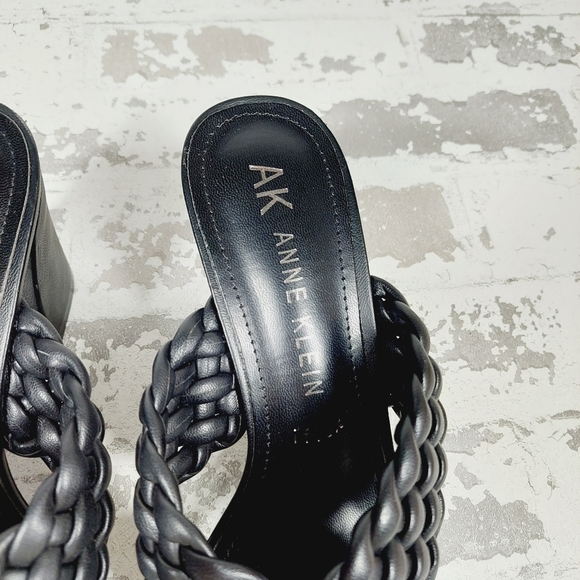 New Anne Klein  Woven Straps Block Heel Black Mule Slide Sandals K149 - Picture 11 of 12